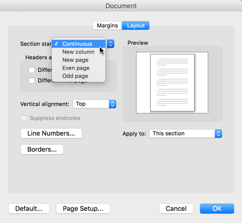 how do you delete a section break in word for mac?